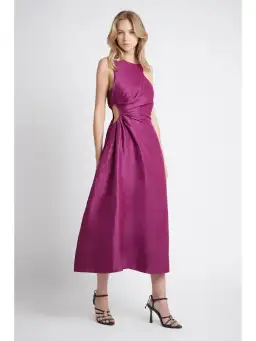Aje Chateau Cut Out Midi Dress Fuchsia Size AU 10