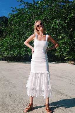 Steele Sutton Denim Midi Dress White Size 8 for rent on The Volte - image 4