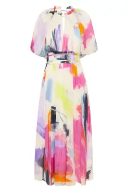 Aje Elysium Blouson Midi Dress Abstract Sunset Size 8 for rent on The Volte - image 3