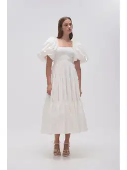 Aje Casa Puff Sleeve Midi Dress in Ivory Size AU 8 for rent on The Volte - image 1