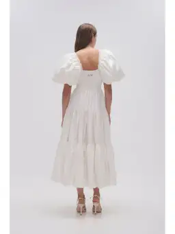 Aje Casa Puff Sleeve Midi Dress in Ivory Size AU 8 for rent on The Volte - image 4