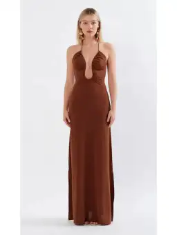Sonya Moda Knitted Keyhole Dress In Spice Brown Size AU 8 for rent on The Volte - image 1