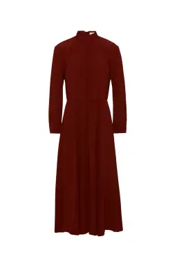 Scanlan Theodore Silk Gather Neck Dress in Burgundy Size AU 6 for rent on The Volte - image 5