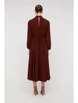 Scanlan Theodore Silk Gather Neck Dress in Burgundy Size AU 6 for rent on The Volte - image 2