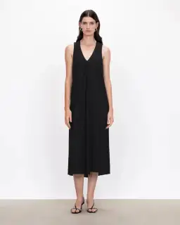 Veronika Maine Textured Plisse Midi Dress Black Size 6 for rent on The Volte - image 1