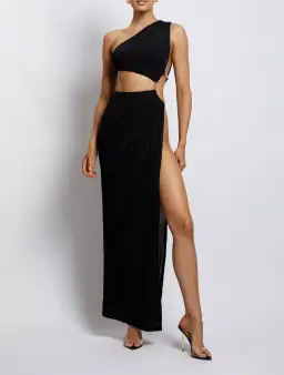Meshki Paige Ruched Side Cut Out Maxi Dress in Black Size S / AU 8  for rent on The Volte - image 6