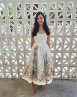 Zimmermann Natura Ruched Midi Dress Ivory Wild Flowers Size 1 / AU 10  for rent on The Volte - image 1