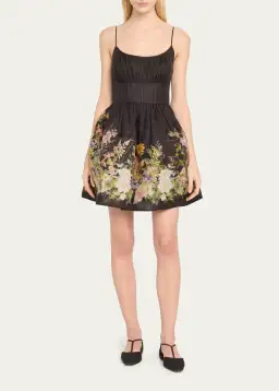 Zimmermann Natura Ruched Mini Dress in Black Wild Flowers Size 0 / AU 8