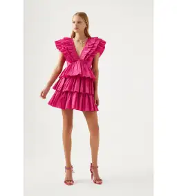 Aje Rhythmic Frilled Mini Dress Fuchsia Size 6