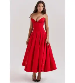 House Of CB Lady Strapless Midi Tulle Dress  Scarlet Size S/Au 8  for rent on The Volte - image 1