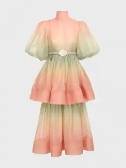 Zimmermann Postcard Puff Sleeve Midi Dress Ombre Watermelon Size 1 / AU 10 for rent on The Volte - image 6