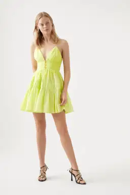 Aje Grace Tiered Mini Dress Light Lemon Size 10 for rent on The Volte - image 1