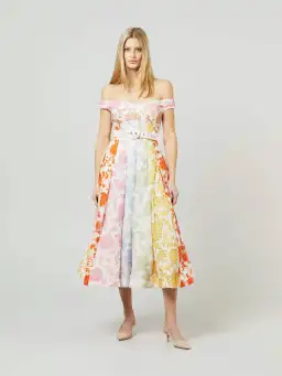 Zimmermann Postcard Spliced Midi Dress Spliced Tonal Floral Size 0 / 8 AU for rent on The Volte - image 1