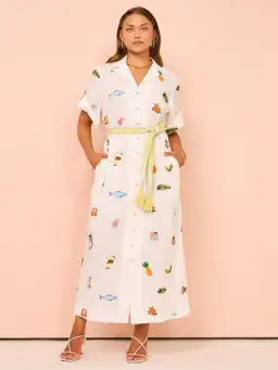 Alemais Blue Marlin Embroidered Dress In Cream Size 12 for rent on The Volte - image 1