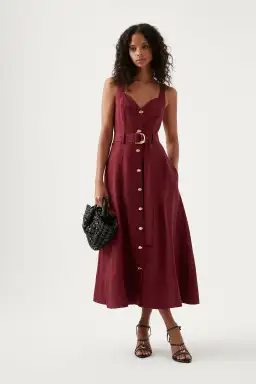 Aje Clay Belted Midi Dress Burgundy Size M /AU 10 for rent on The Volte - image 1