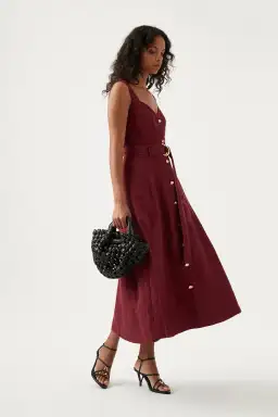 Aje Clay Belted Midi Dress Burgundy Size M /AU 10 for rent on The Volte - image 2