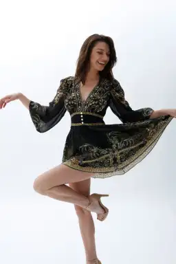 Camilla The Night Is Noir Curved Waistband Short Dress in Black Size S / AU 10 for rent on The Volte - image 4