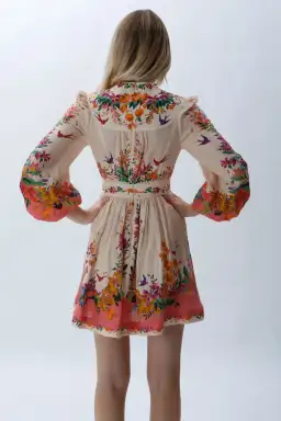 Zimmermann Tropicana Plunge Mini Dress in Cream Floral Size 0 / 8 AU for rent on The Volte - image 3