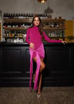 With Harper Lu Textured Wrap Mini Dress in Fuchsia Size Small / AU 8