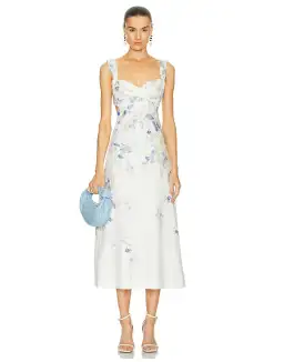Zimmermann Natura Midi Dress in Blue Birds Size 0P / AU 6