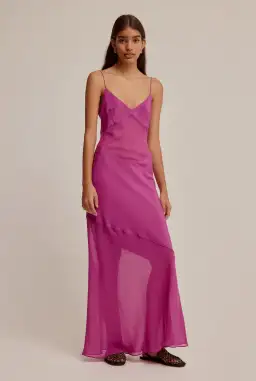 Venroy Sheer Panelled Silk Slip Dress Mulberry Size XS / AU 6