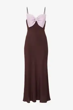 Rixo Leanna Bow Silk Dress Chocolate/Lilac Size 10 for rent on The Volte - image 3
