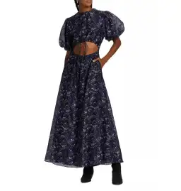 Sir the Label Caprice Puff Sleeve Midi Dress in Navy Size 1 / AU 8