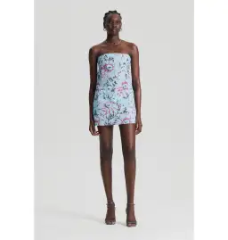 Scanlan Theodore Taffeta Mini Dress Ice Blue Size AU 8