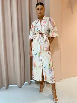 Alemais Annie Watercolour Print Shirt Midi Dress Multi Size 12 for rent on The Volte - image 1