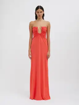Christopher Esber Arced Palm Strapless Dress in Grapefruit Size 10 