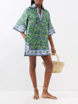 Zimmermann The Junie Tunic Mini Dress in Green/Blue Floral Size 0P / AU 6