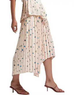 Aje Womens Pointe Bleu Overture Pleat Ring Midi Asymmetric Skirt Blush Pink Print Size 6 for rent on The Volte - image 2