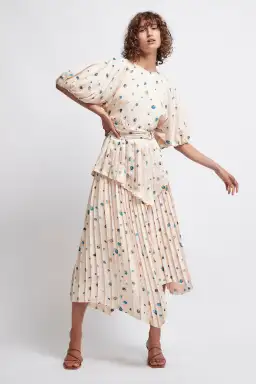 Aje Womens Pointe Bleu Overture Pleat Ring Midi Asymmetric Skirt Blush Pink Print Size 6 for rent on The Volte - image 1