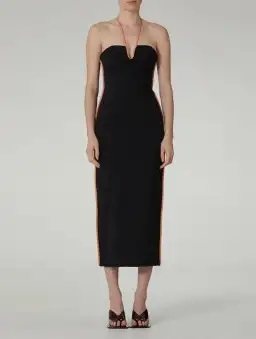 Paris Georgia Nassia Midi Dress Black & Pink Leather Size 10