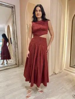 Aje Cascade Cutout Midi Dress in Burgundy Size 6