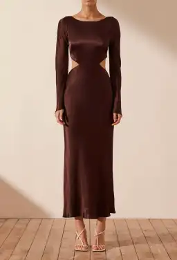 Shona Joy Lana Long Sleeve Open Back Midi Dress Burgundy Size 8