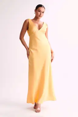 Meshki Nadia Satin Dress with Back Cowl Lemon Size XS/ AU 6 for rent on The Volte - image 1