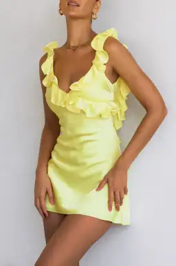 House of CB Tink  Satin Ruffle Mini Dress Buttercup Size 8 for rent on The Volte - image 3