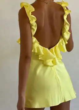 House of CB Tink  Satin Ruffle Mini Dress Buttercup Size 8 for rent on The Volte - image 4