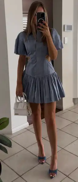 Aje Mythos Pearl Waist Mini Dress Blue Size 6 for rent on The Volte - image 4