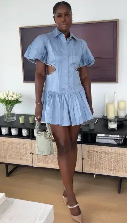 Aje Mythos Pearl Waist Mini Dress Blue Size 6 for rent on The Volte - image 3