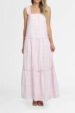 Charlie Holiday Lottie Maxi Dress Pink Gingham Size 8