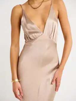 Bec & Bridge Lorelai V Maxi Dress in Smoke Taupe Size AU 8 for rent on The Volte - image 2