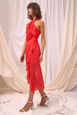 C/MEO COLLECTIVE ELUDE MIDI DRESS CHILLI