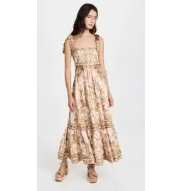 Zimmermann Lyre Picnic Dress in Khaki Palm Size 3 / AU 14 for rent on The Volte - image 1