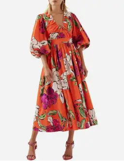 Aje Marlene Floral Midi Dress Vivid Camellia Size 4 for rent on The Volte - image 5