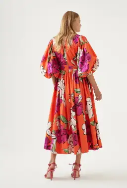 Aje Marlene Floral Midi Dress Vivid Camellia Size 4 for rent on The Volte - image 3