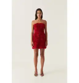 Aje Gazer Rosette Mini Dress Scarlet Red Size AU 4