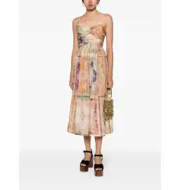 Zimmermann August Tie front Midi Dress  in Patch Floral Size 3 / AU 14