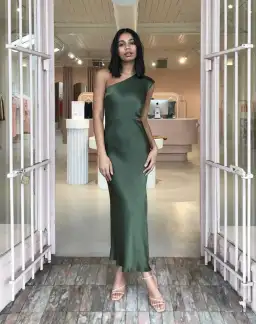 Bec & Bridge Delphine Asym Midi Dress Green Size 8 for rent on The Volte - image 1